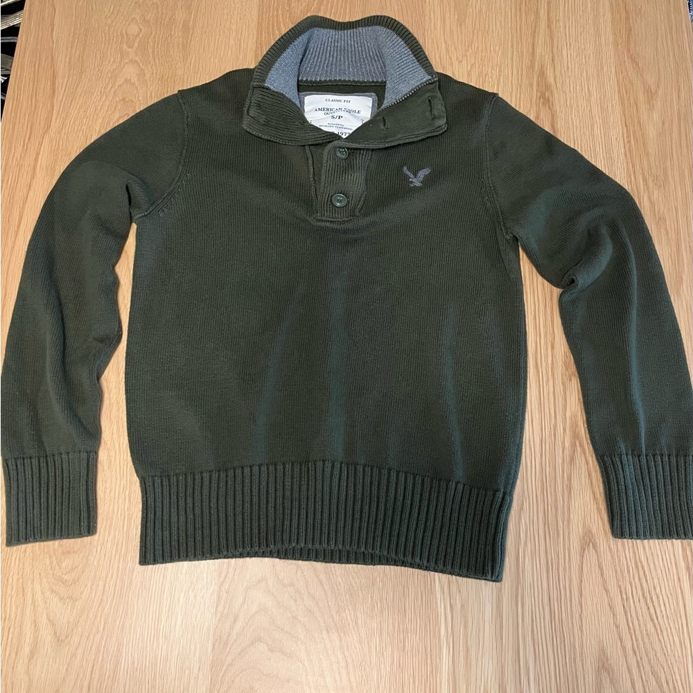 American Eagle Outfitters Dark Green Sweater with Buttons and Zip